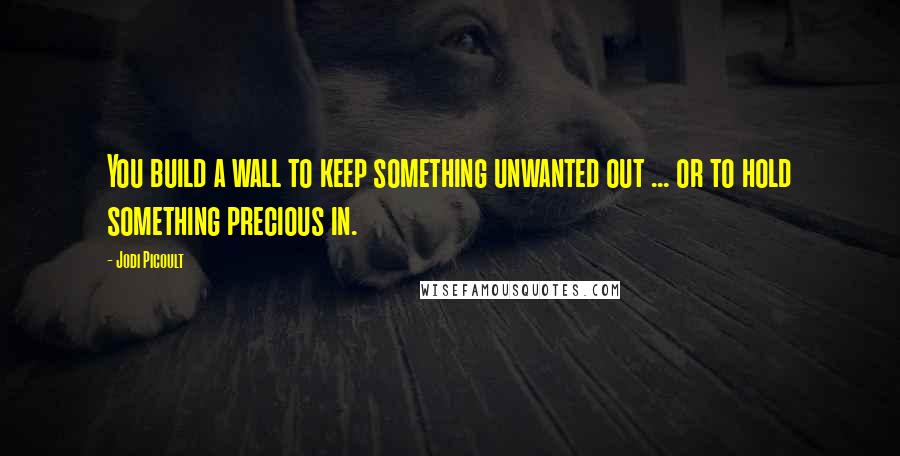 Jodi Picoult Quotes: You build a wall to keep something unwanted out ... or to hold something precious in.