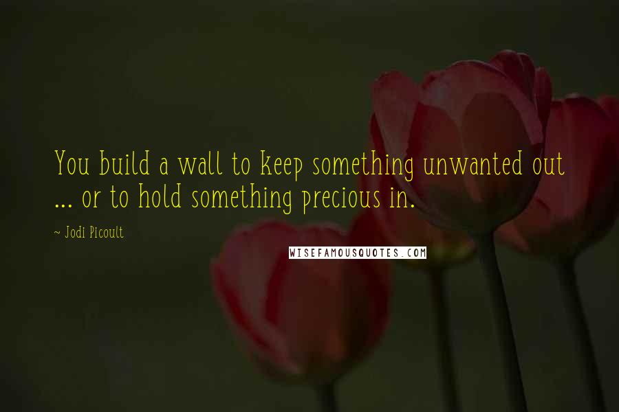 Jodi Picoult Quotes: You build a wall to keep something unwanted out ... or to hold something precious in.