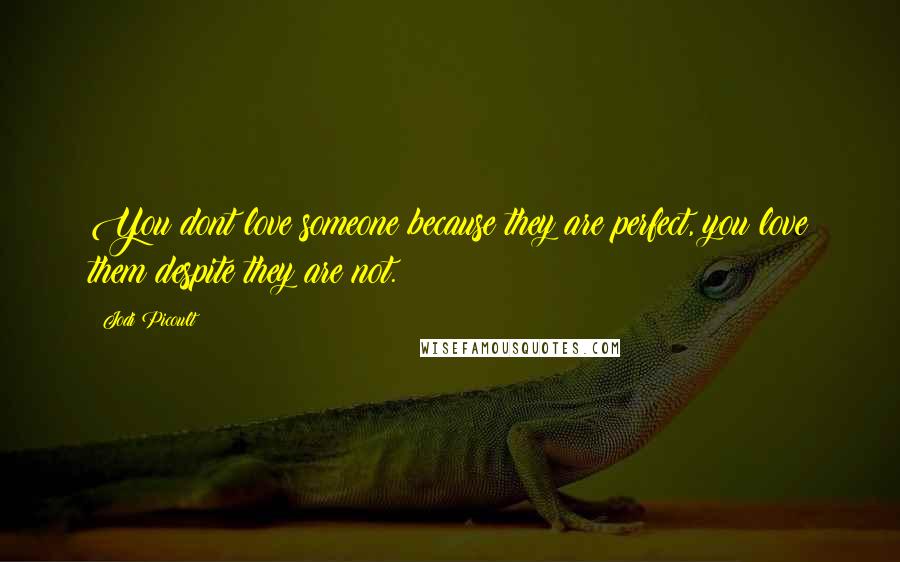 Jodi Picoult Quotes: You dont love someone because they are perfect, you love them despite they are not.