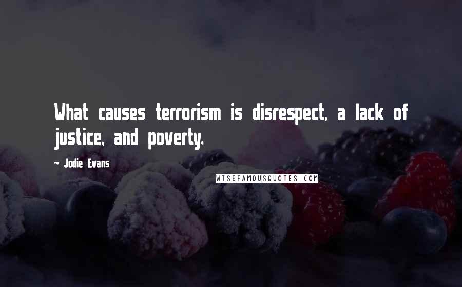 Jodie Evans Quotes: What causes terrorism is disrespect, a lack of justice, and poverty.