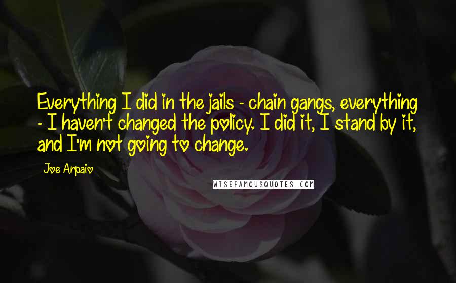 Joe Arpaio Quotes: Everything I did in the jails - chain gangs, everything - I haven't changed the policy. I did it, I stand by it, and I'm not going to change.