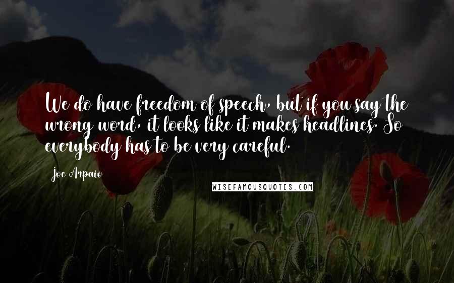 Joe Arpaio Quotes: We do have freedom of speech, but if you say the wrong word, it looks like it makes headlines. So everybody has to be very careful.