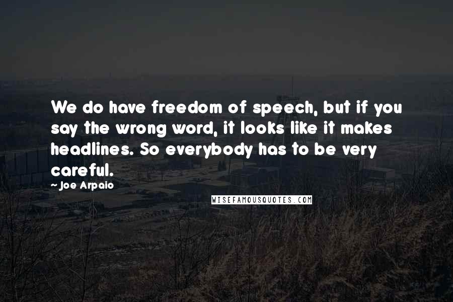 Joe Arpaio Quotes: We do have freedom of speech, but if you say the wrong word, it looks like it makes headlines. So everybody has to be very careful.