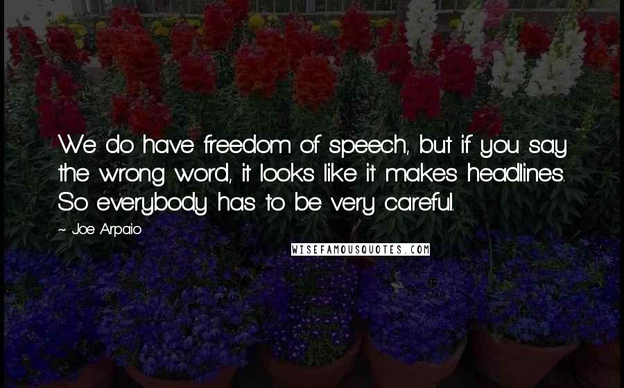 Joe Arpaio Quotes: We do have freedom of speech, but if you say the wrong word, it looks like it makes headlines. So everybody has to be very careful.