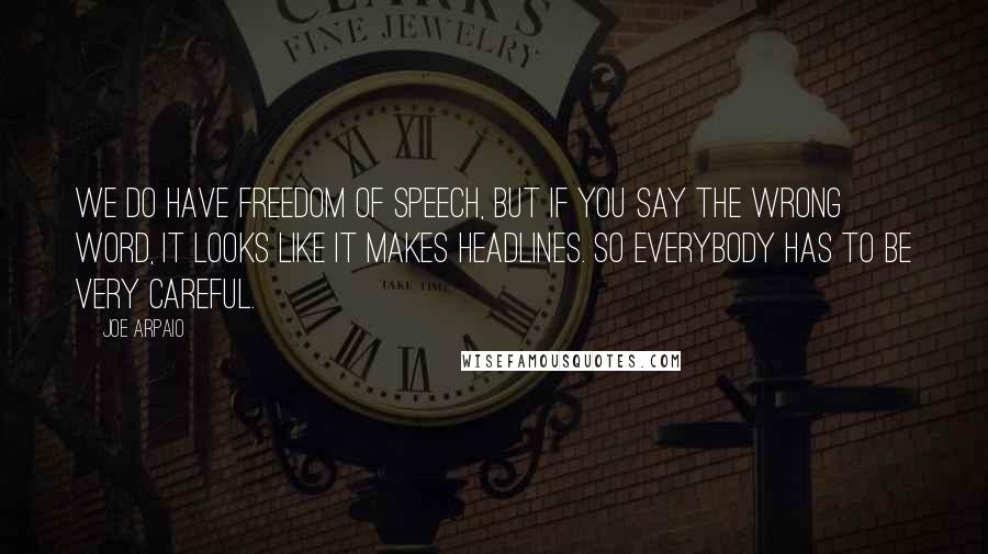 Joe Arpaio Quotes: We do have freedom of speech, but if you say the wrong word, it looks like it makes headlines. So everybody has to be very careful.