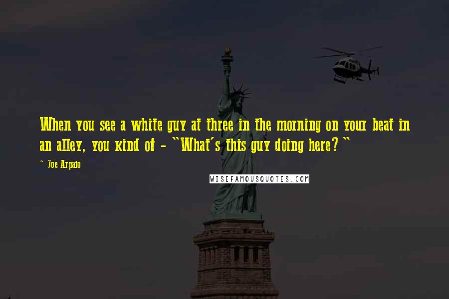 Joe Arpaio Quotes: When you see a white guy at three in the morning on your beat in an alley, you kind of - "What's this guy doing here?"