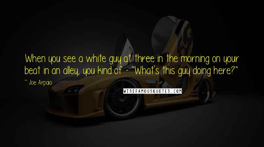 Joe Arpaio Quotes: When you see a white guy at three in the morning on your beat in an alley, you kind of - "What's this guy doing here?"