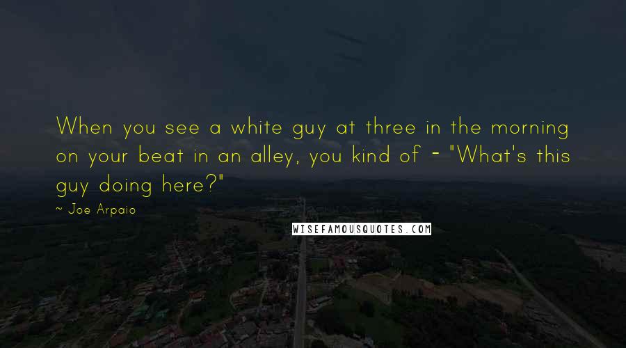 Joe Arpaio Quotes: When you see a white guy at three in the morning on your beat in an alley, you kind of - "What's this guy doing here?"