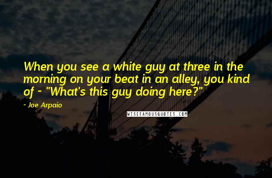 Joe Arpaio Quotes: When you see a white guy at three in the morning on your beat in an alley, you kind of - "What's this guy doing here?"