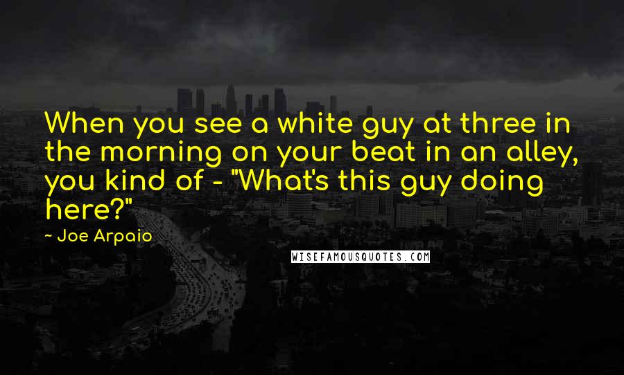 Joe Arpaio Quotes: When you see a white guy at three in the morning on your beat in an alley, you kind of - "What's this guy doing here?"