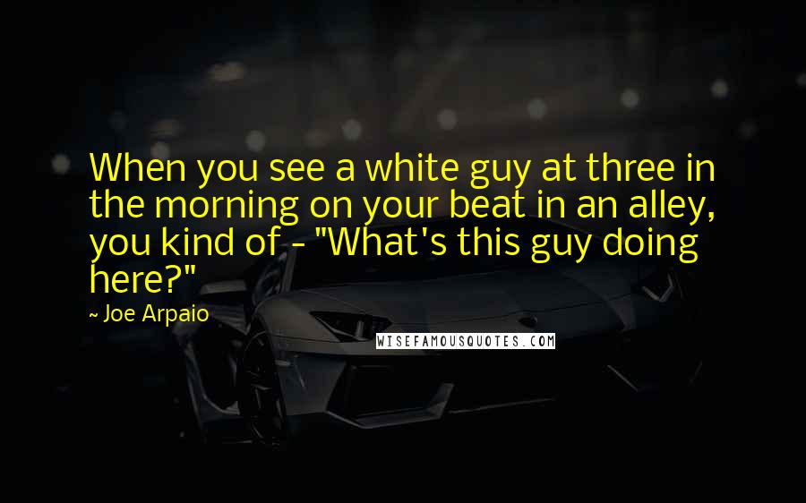 Joe Arpaio Quotes: When you see a white guy at three in the morning on your beat in an alley, you kind of - "What's this guy doing here?"