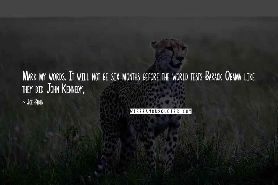 Joe Biden Quotes: Mark my words. It will not be six months before the world tests Barack Obama like they did John Kennedy,