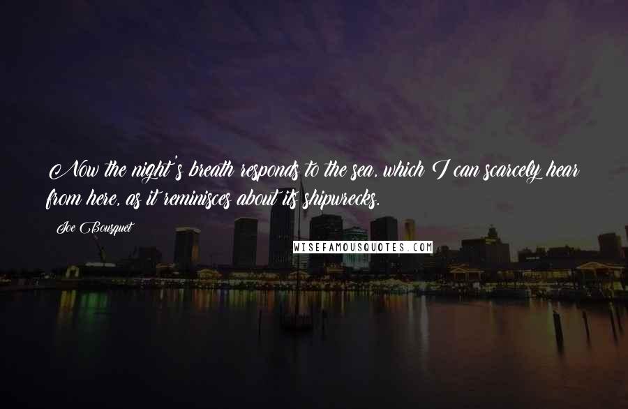 Joe Bousquet Quotes: Now the night's breath responds to the sea, which I can scarcely hear from here, as it reminisces about its shipwrecks.