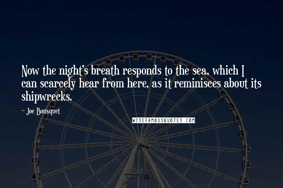 Joe Bousquet Quotes: Now the night's breath responds to the sea, which I can scarcely hear from here, as it reminisces about its shipwrecks.