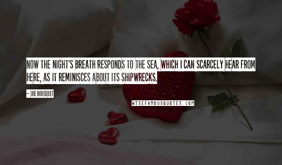 Joe Bousquet Quotes: Now the night's breath responds to the sea, which I can scarcely hear from here, as it reminisces about its shipwrecks.