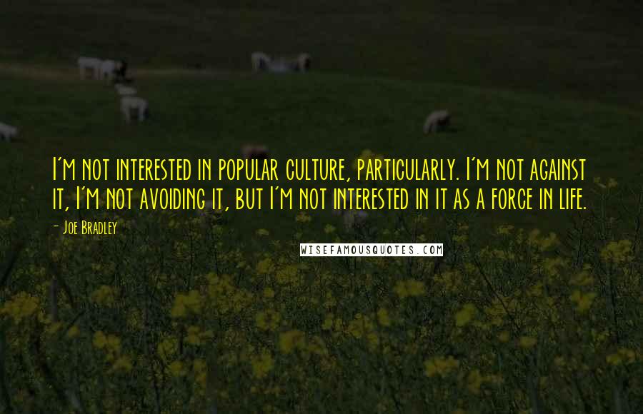 Joe Bradley Quotes: I'm not interested in popular culture, particularly. I'm not against it, I'm not avoiding it, but I'm not interested in it as a force in life.