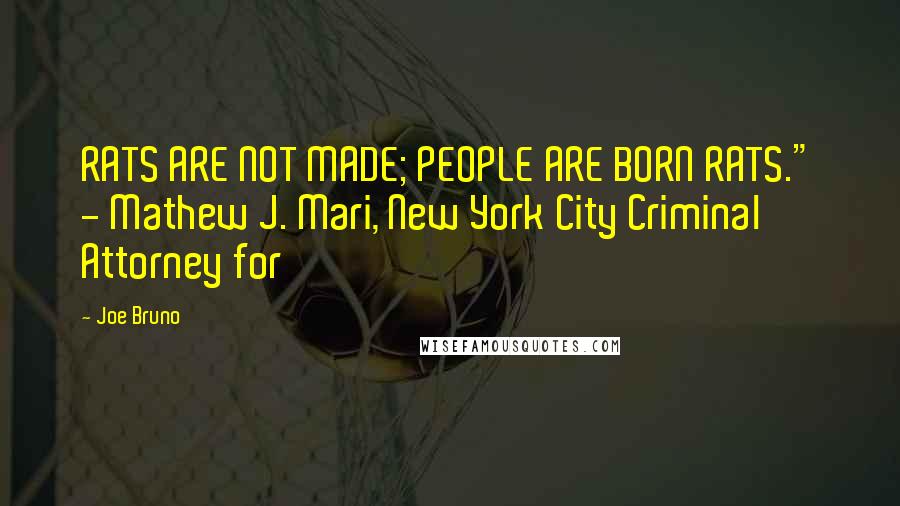 Joe Bruno Quotes: RATS ARE NOT MADE; PEOPLE ARE BORN RATS." - Mathew J. Mari, New York City Criminal Attorney for