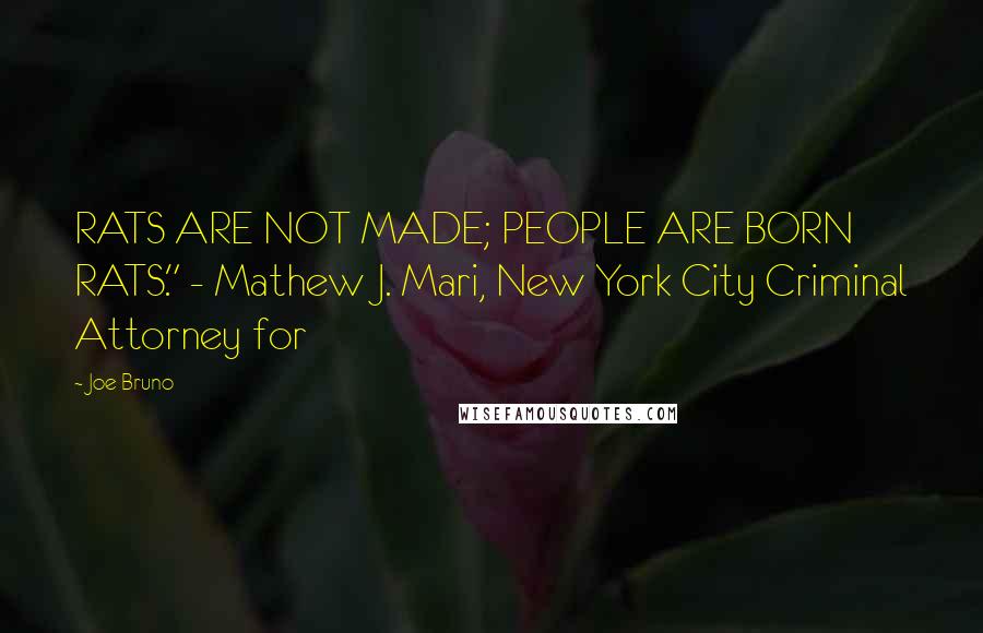Joe Bruno Quotes: RATS ARE NOT MADE; PEOPLE ARE BORN RATS." - Mathew J. Mari, New York City Criminal Attorney for
