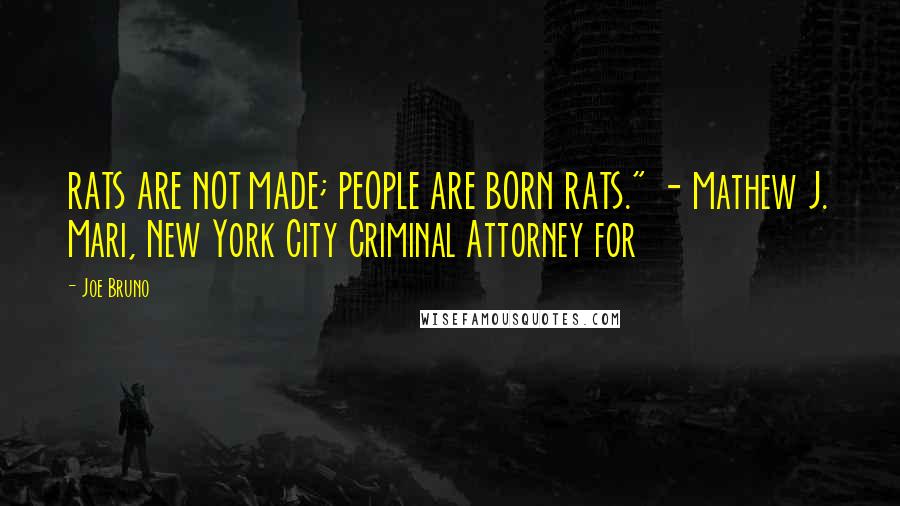 Joe Bruno Quotes: RATS ARE NOT MADE; PEOPLE ARE BORN RATS." - Mathew J. Mari, New York City Criminal Attorney for