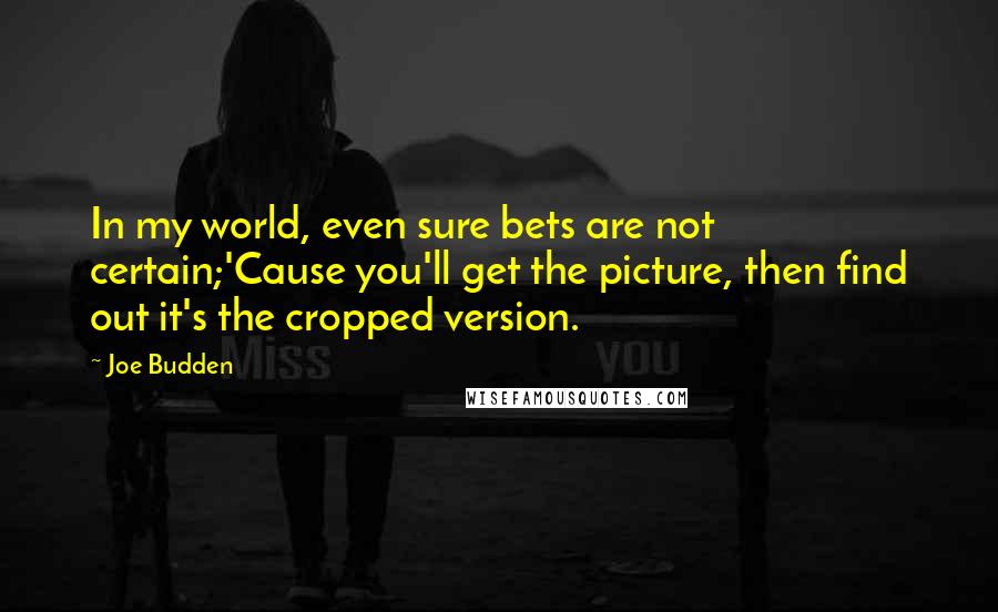 Joe Budden Quotes: In my world, even sure bets are not certain;'Cause you'll get the picture, then find out it's the cropped version.