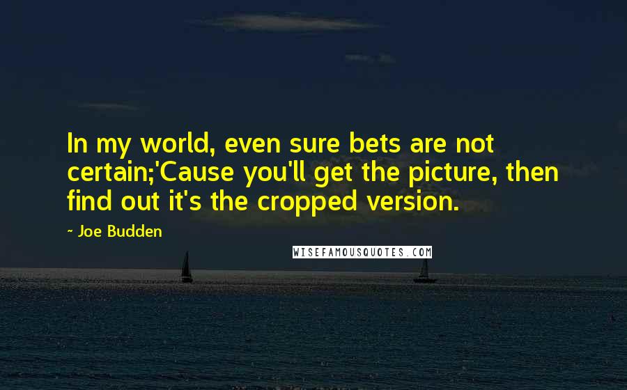 Joe Budden Quotes: In my world, even sure bets are not certain;'Cause you'll get the picture, then find out it's the cropped version.