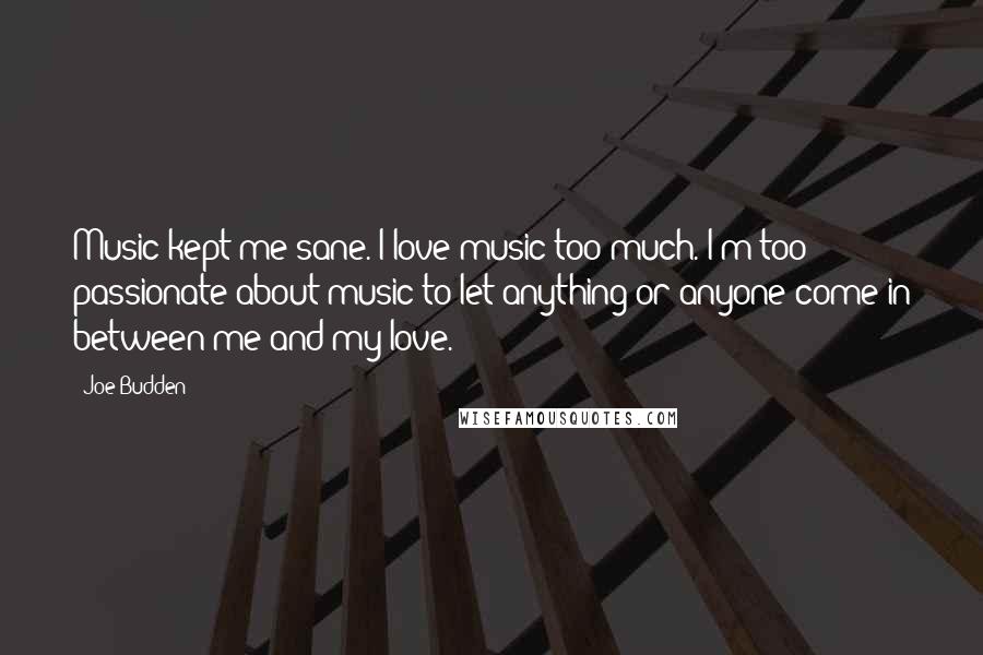 Joe Budden Quotes: Music kept me sane. I love music too much. I'm too passionate about music to let anything or anyone come in between me and my love.