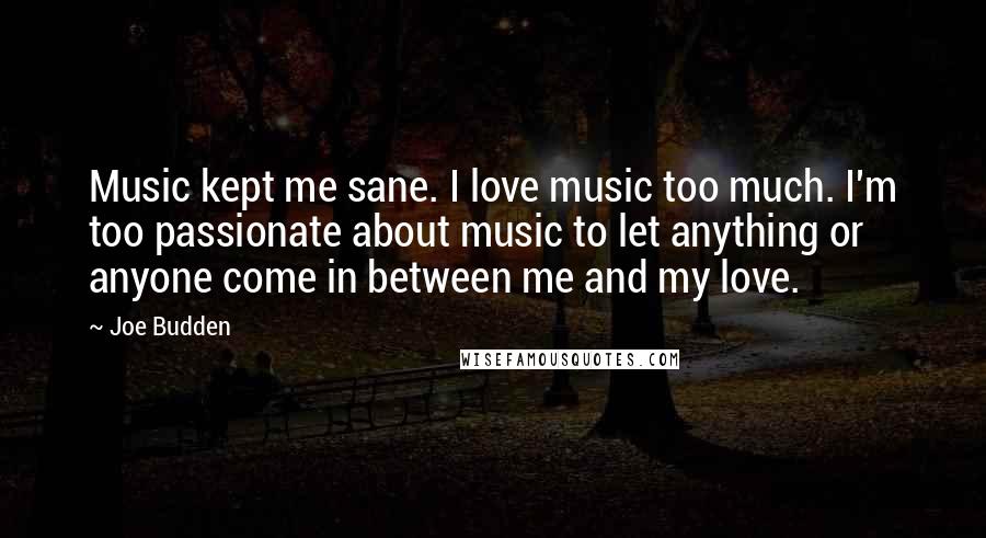 Joe Budden Quotes: Music kept me sane. I love music too much. I'm too passionate about music to let anything or anyone come in between me and my love.