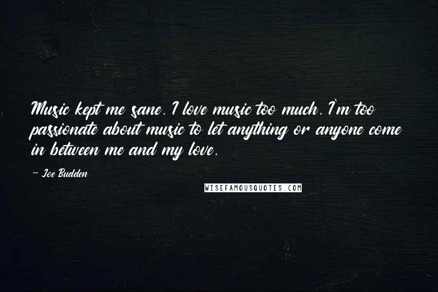 Joe Budden Quotes: Music kept me sane. I love music too much. I'm too passionate about music to let anything or anyone come in between me and my love.