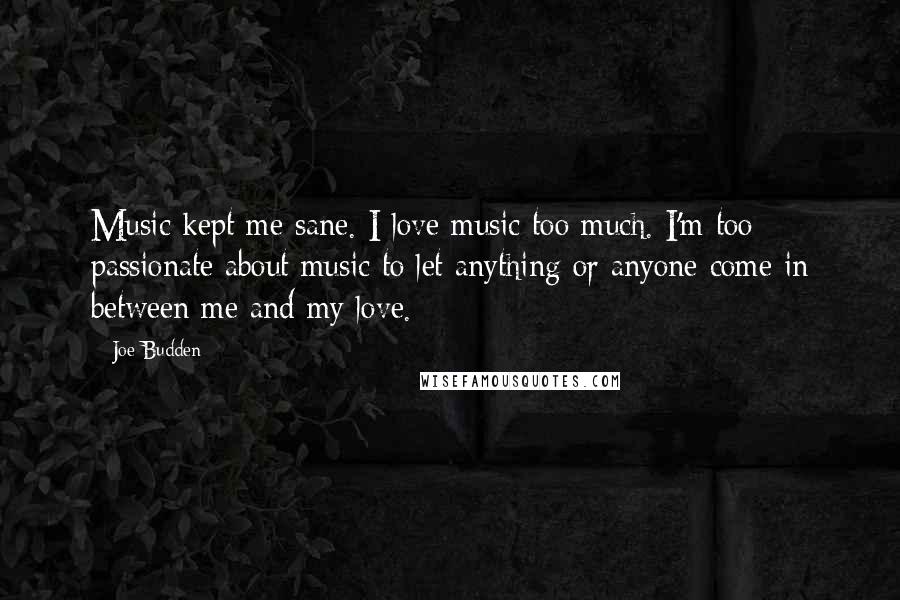 Joe Budden Quotes: Music kept me sane. I love music too much. I'm too passionate about music to let anything or anyone come in between me and my love.