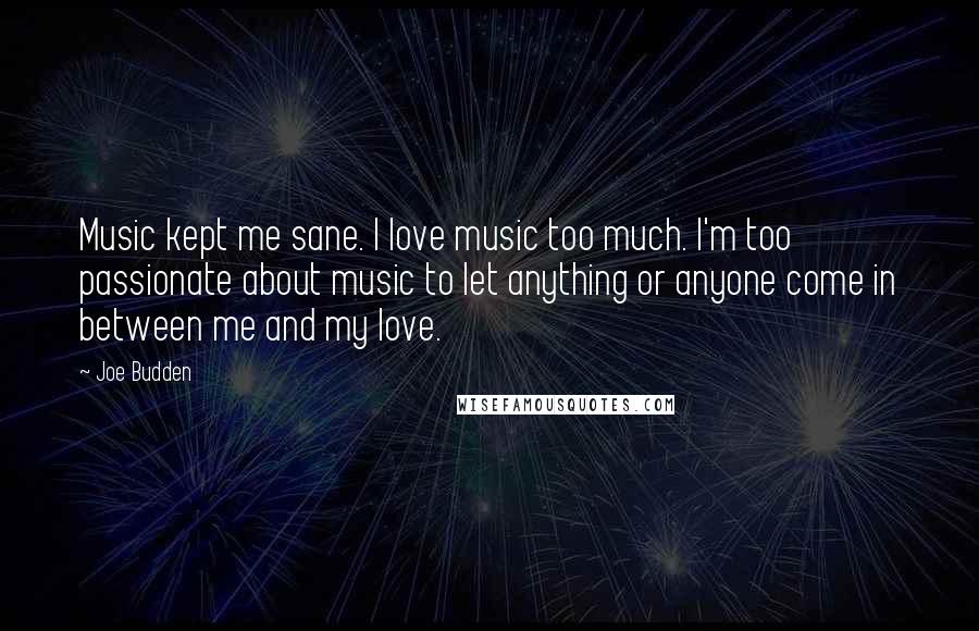 Joe Budden Quotes: Music kept me sane. I love music too much. I'm too passionate about music to let anything or anyone come in between me and my love.