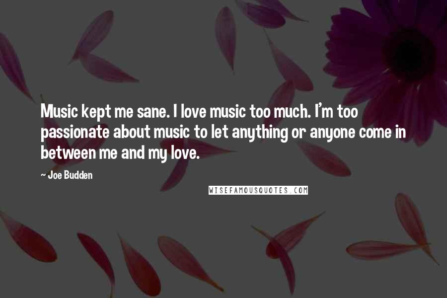 Joe Budden Quotes: Music kept me sane. I love music too much. I'm too passionate about music to let anything or anyone come in between me and my love.