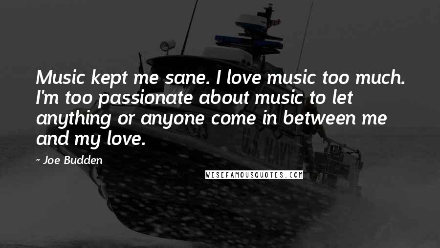 Joe Budden Quotes: Music kept me sane. I love music too much. I'm too passionate about music to let anything or anyone come in between me and my love.