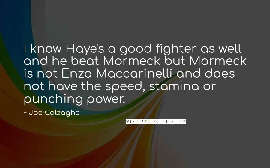 Joe Calzaghe Quotes: I know Haye's a good fighter as well and he beat Mormeck but Mormeck is not Enzo Maccarinelli and does not have the speed, stamina or punching power.