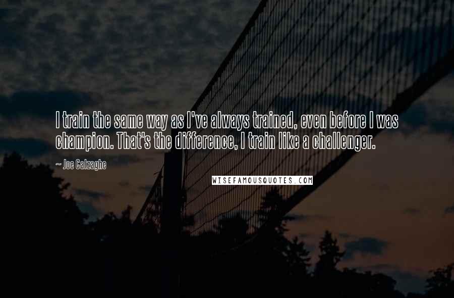 Joe Calzaghe Quotes: I train the same way as I've always trained, even before I was champion. That's the difference, I train like a challenger.