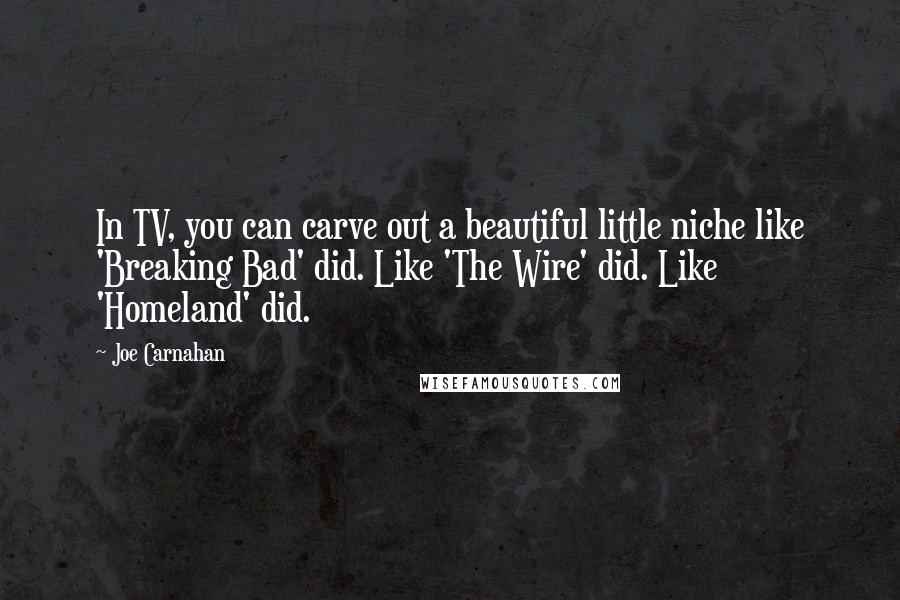 Joe Carnahan Quotes: In TV, you can carve out a beautiful little niche like 'Breaking Bad' did. Like 'The Wire' did. Like 'Homeland' did.