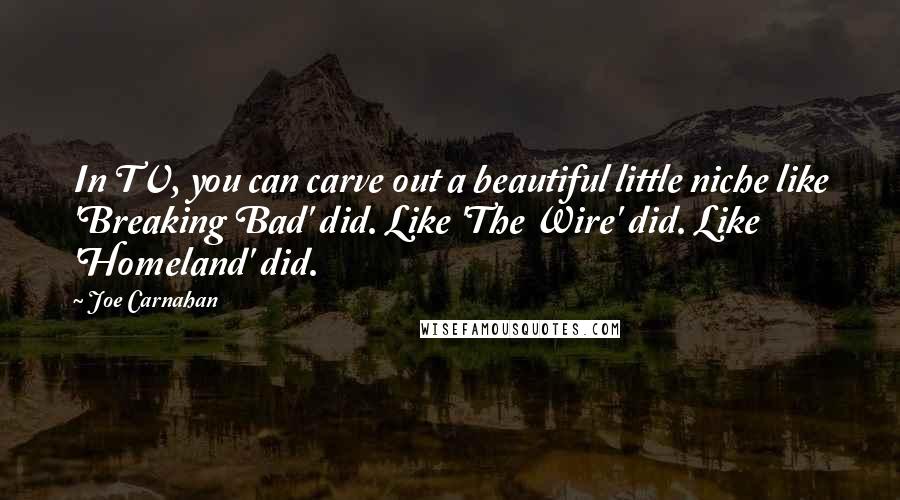 Joe Carnahan Quotes: In TV, you can carve out a beautiful little niche like 'Breaking Bad' did. Like 'The Wire' did. Like 'Homeland' did.