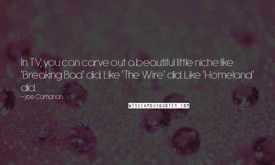 Joe Carnahan Quotes: In TV, you can carve out a beautiful little niche like 'Breaking Bad' did. Like 'The Wire' did. Like 'Homeland' did.