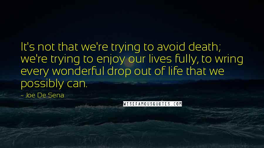 Joe De Sena Quotes: It's not that we're trying to avoid death; we're trying to enjoy our lives fully, to wring every wonderful drop out of life that we possibly can.