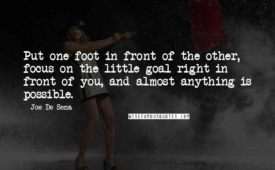 Joe De Sena Quotes: Put one foot in front of the other, focus on the little goal right in front of you, and almost anything is possible.