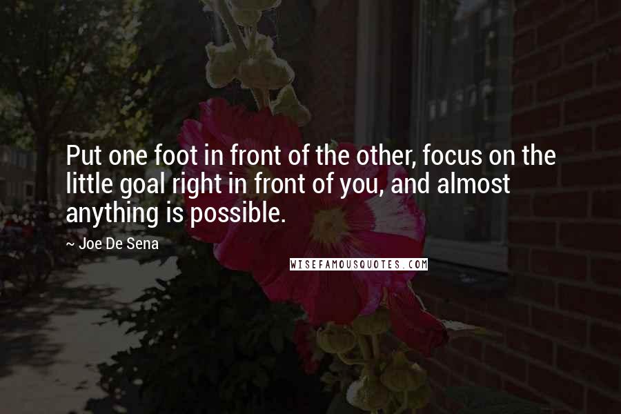 Joe De Sena Quotes: Put one foot in front of the other, focus on the little goal right in front of you, and almost anything is possible.