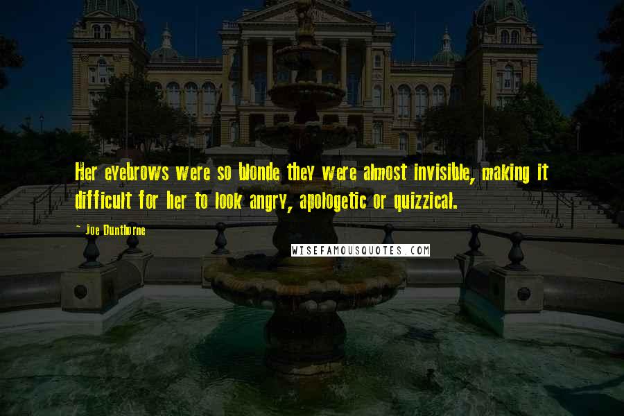 Joe Dunthorne Quotes: Her eyebrows were so blonde they were almost invisible, making it difficult for her to look angry, apologetic or quizzical.