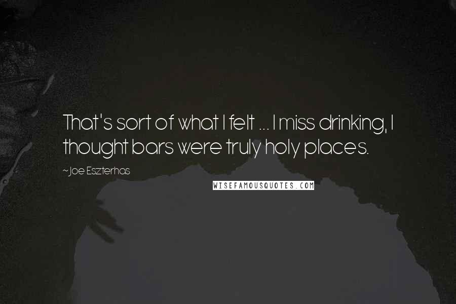 Joe Eszterhas Quotes: That's sort of what I felt ... I miss drinking, I thought bars were truly holy places.