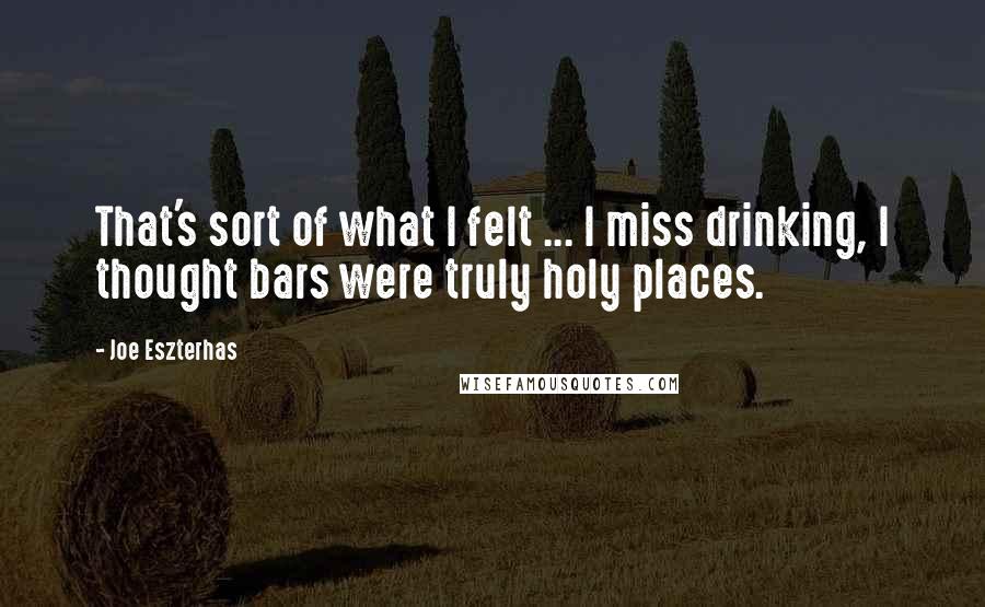 Joe Eszterhas Quotes: That's sort of what I felt ... I miss drinking, I thought bars were truly holy places.