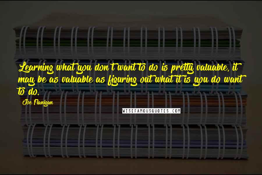 Joe Flanigan Quotes: Learning what you don't want to do is pretty valuable, it may be as valuable as figuring out what it is you do want to do.