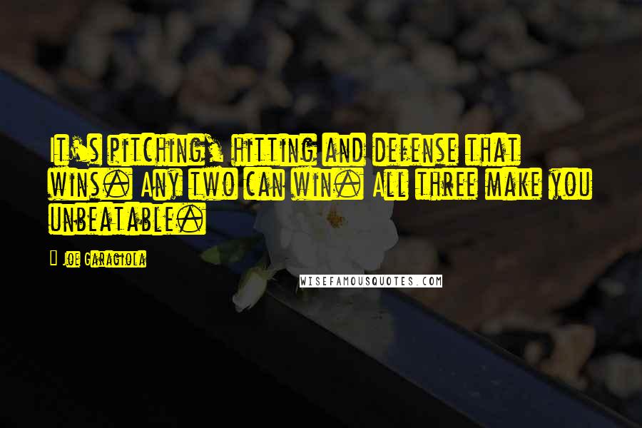 Joe Garagiola Quotes: It's pitching, hitting and defense that wins. Any two can win. All three make you unbeatable.