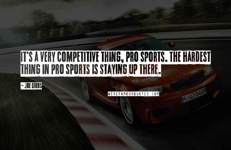 Joe Gibbs Quotes: It's a very competitive thing, pro sports. The hardest thing in pro sports is staying up there.