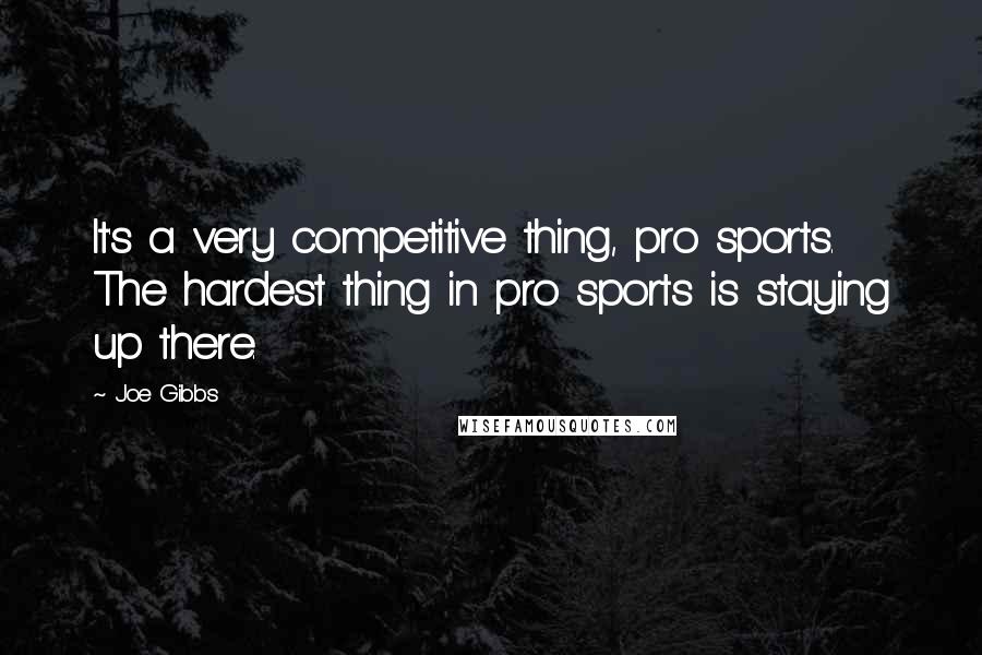 Joe Gibbs Quotes: It's a very competitive thing, pro sports. The hardest thing in pro sports is staying up there.