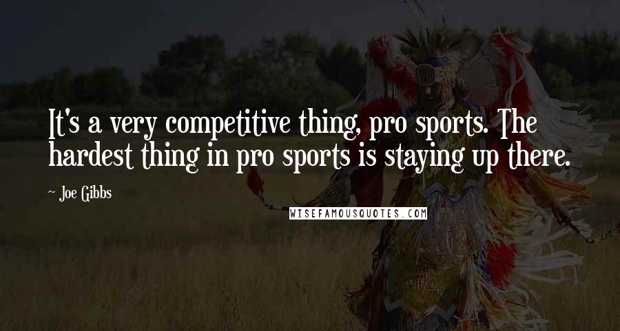 Joe Gibbs Quotes: It's a very competitive thing, pro sports. The hardest thing in pro sports is staying up there.