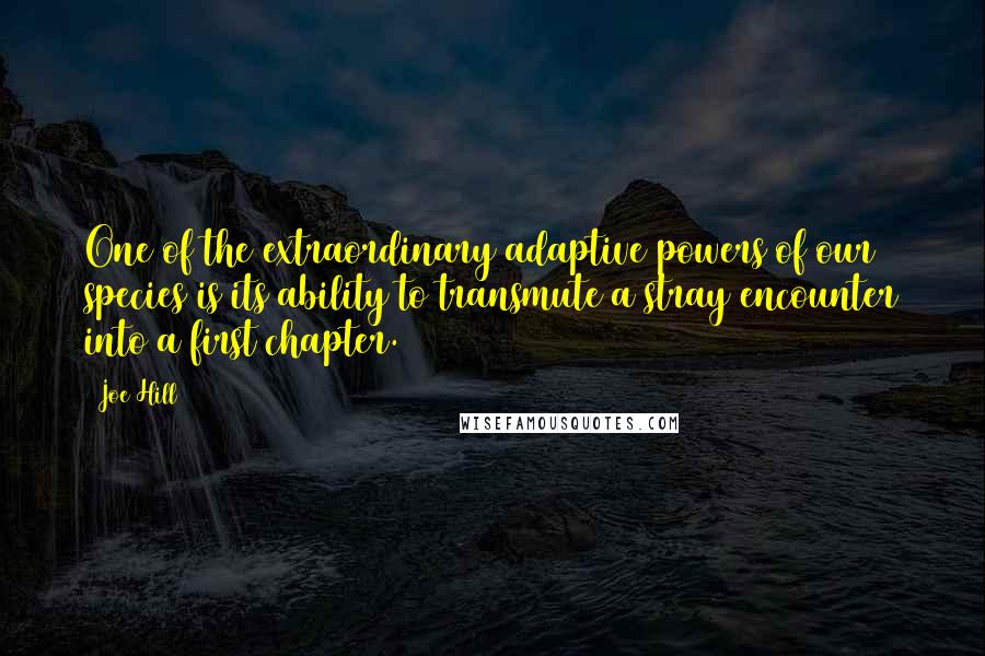 Joe Hill Quotes: One of the extraordinary adaptive powers of our species is its ability to transmute a stray encounter into a first chapter.