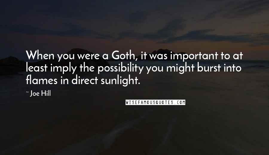 Joe Hill Quotes: When you were a Goth, it was important to at least imply the possibility you might burst into flames in direct sunlight.